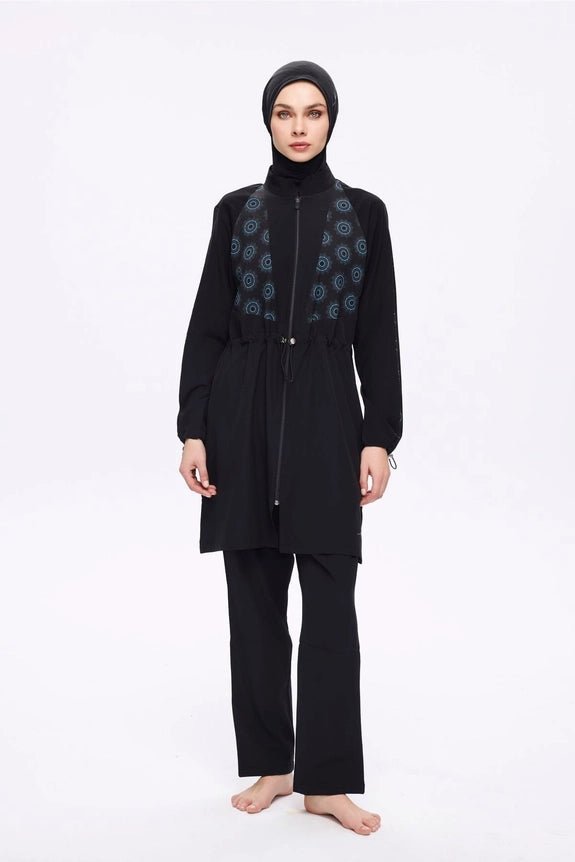 Haşema Anatolia Collection Patterned Stretch Woven 6-Piece Full-Covered Burkini Set 5023-25 Black - ihvan