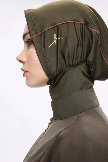 Haşema Belt &amp; Buckle Detailed 5-Piece Full-Covered Burkini Set 5017 Khaki - ihvan