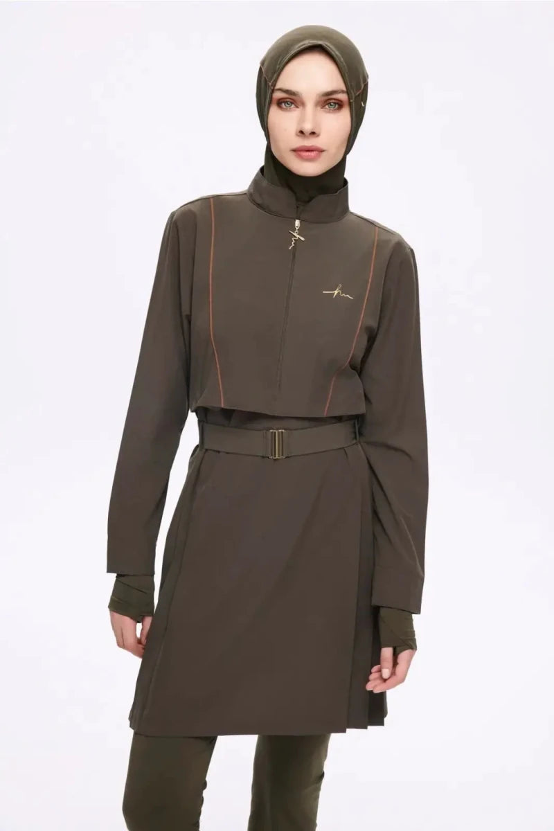 Haşema Belt &amp; Buckle Detailed 5-Piece Full-Covered Burkini Set 5017 Khaki - ihvan