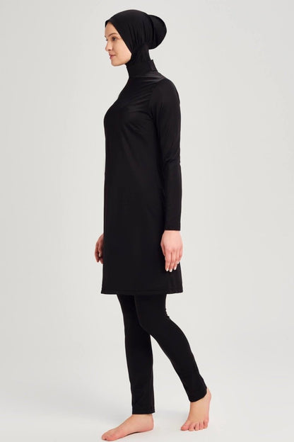 Haşema Berrak Lycra 4-Piece Plus Size Full-Covered Burkini 6028-25 Black - ihvan