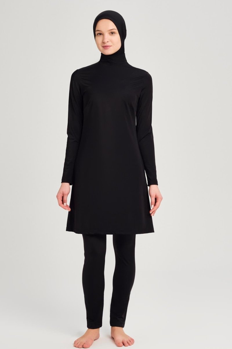 Haşema Berrak Lycra 4-Piece Plus Size Full-Covered Burkini 6028-25 Black - ihvan