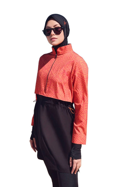 Haşema Esila HSM-2934-23 Orange Black Sleeveless Overdress Full-Covered Burkini Set - ihvan