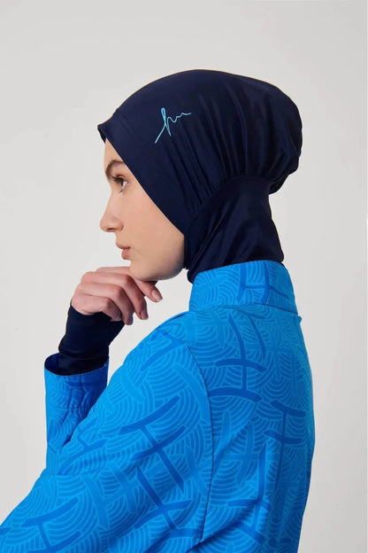 Haşema Esila Monogram Patterned 5-Piece Full-Covered Burkini Set HSM-2934-08 Blue Navy Blue - ihvan