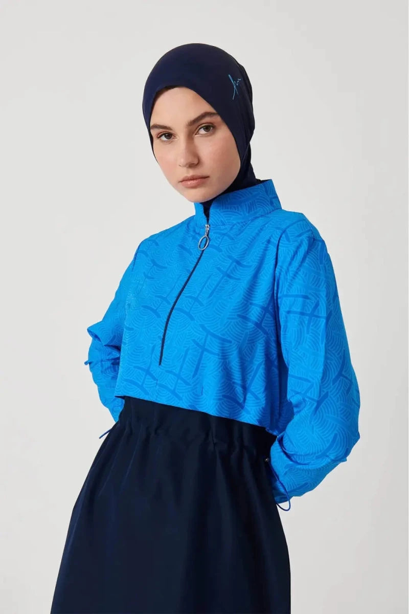 Haşema Esila Monogram Patterned 5-Piece Full-Covered Burkini Set HSM-2934-08 Blue Navy Blue - ihvan