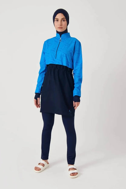 Haşema Esila Monogram Patterned 5-Piece Full-Covered Burkini Set HSM-2934-08 Blue Navy Blue - ihvan