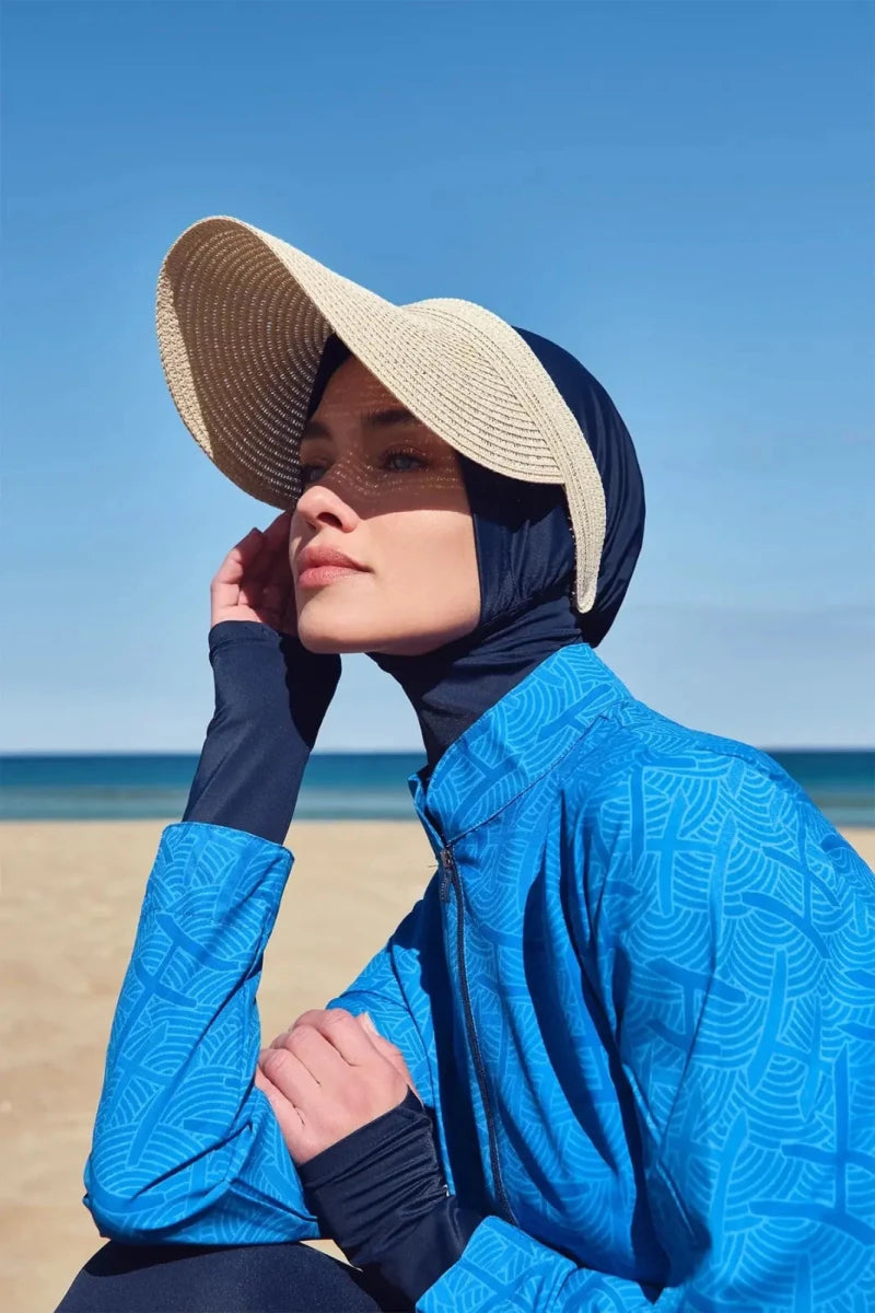 Haşema Esila Monogram Patterned 5-Piece Full-Covered Burkini Set HSM-2934-08 Blue Navy Blue - ihvan