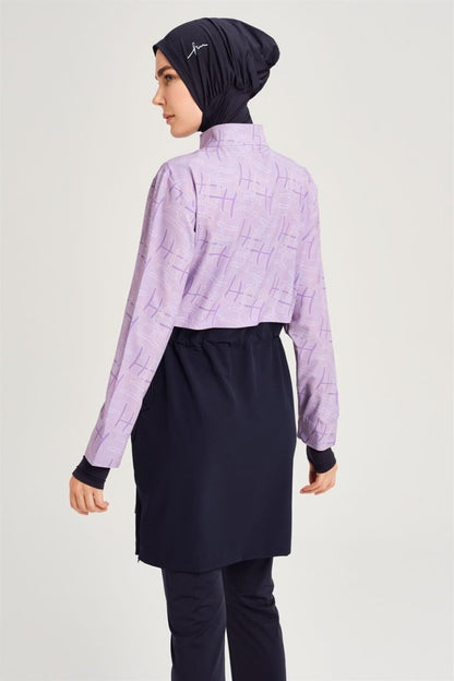 Haşema Esila Monogram Patterned Full Coverage Hijab Swimsuit HSM - 2934 Lilac - ihvan