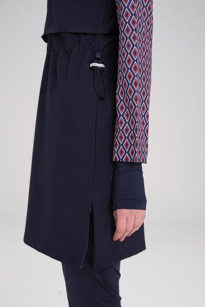 Haşema Esila Navy Blue and Red Sleeve Patterned Vest Full Coverage Hijab Swimsuit Set HSM - 2944 - ihvan