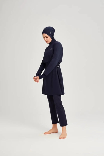 Haşema Esila Sleeveless Overdress 5-Piece Full-Covered Burkini Set Quick-Drying Swimwear HSM-2934-08-08 Navy Blue - ihvan