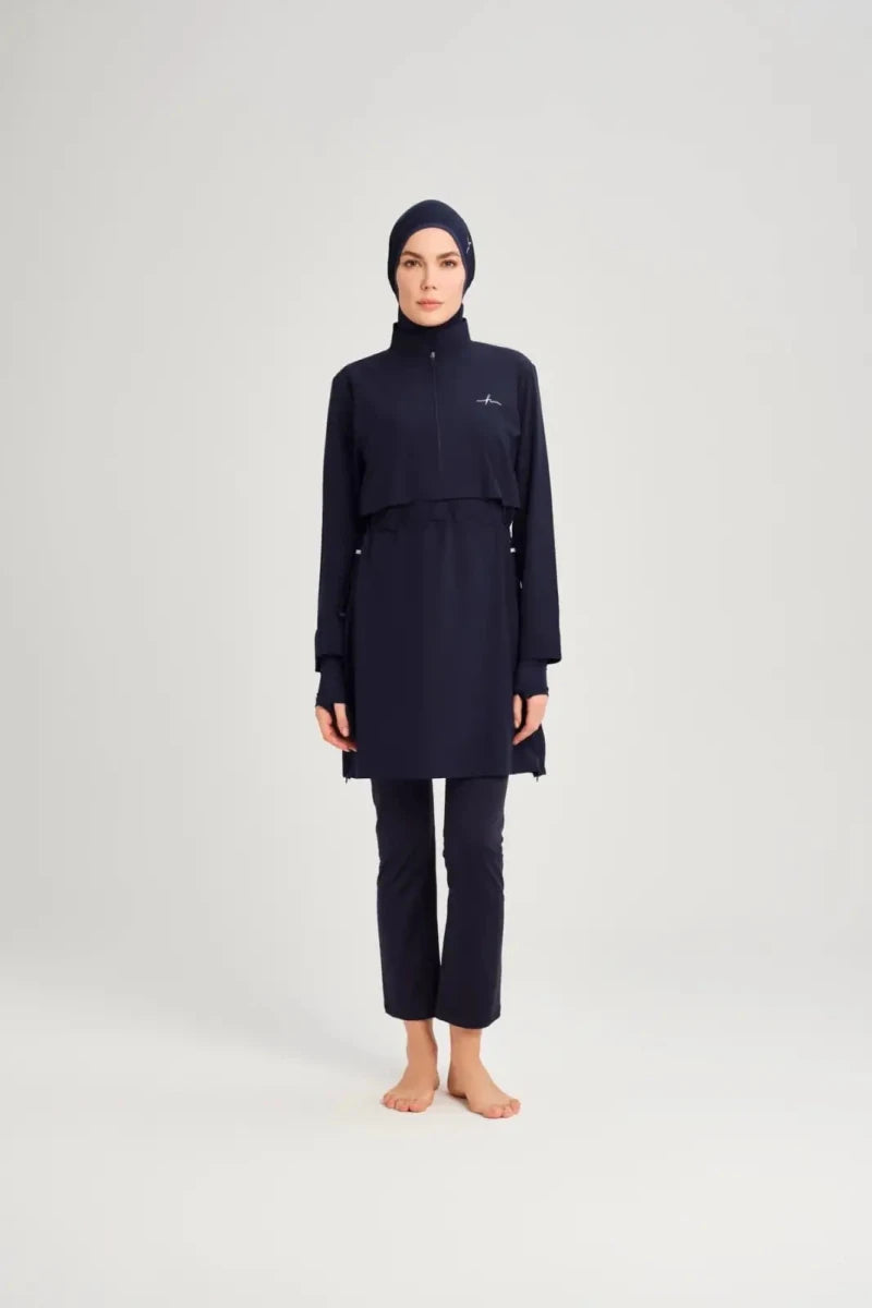 Haşema Esila Sleeveless Overdress 5-Piece Full-Covered Burkini Set Quick-Drying Swimwear HSM-2934-08-08 Navy Blue - ihvan