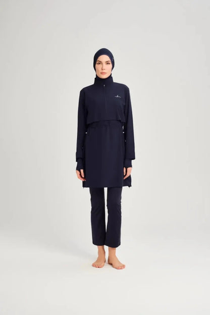 Haşema Esila Sleeveless Overdress 5-Piece Full-Covered Burkini Set Quick-Drying Swimwear HSM-2934-08-08 Navy Blue - ihvan