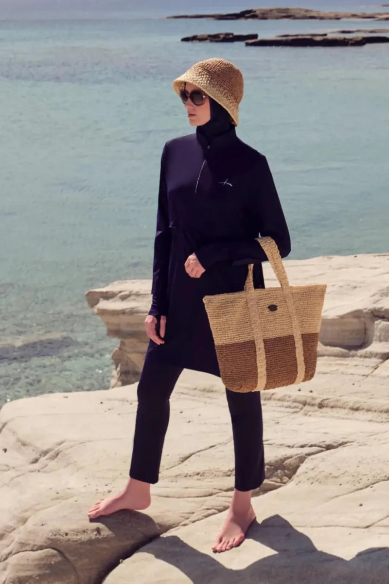 Haşema Esila Sleeveless Overdress 5-Piece Full-Covered Burkini Set Quick-Drying Swimwear HSM-2934-08-08 Navy Blue - ihvan