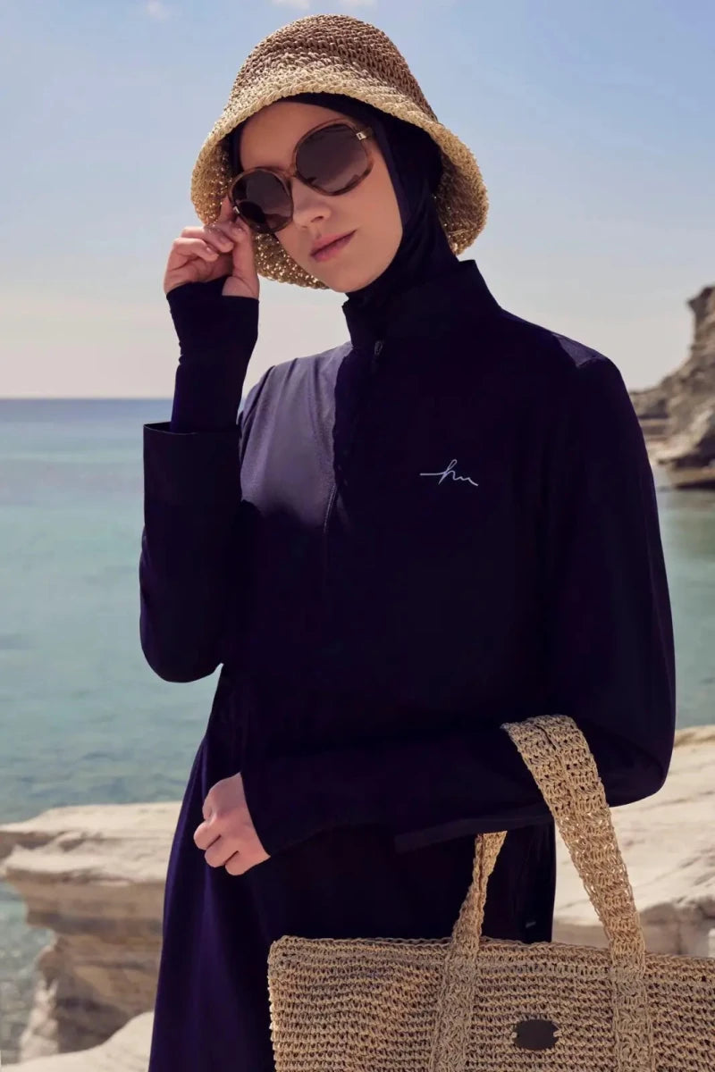 Haşema Esila Sleeveless Overdress 5-Piece Full-Covered Burkini Set Quick-Drying Swimwear HSM-2934-08-08 Navy Blue - ihvan