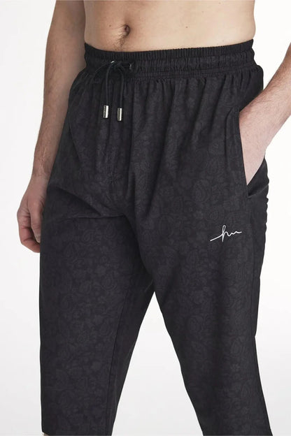 Haşema Floral Patterned Textured Long Men's Pool and Beach Shorts 6014 Black - ihvan