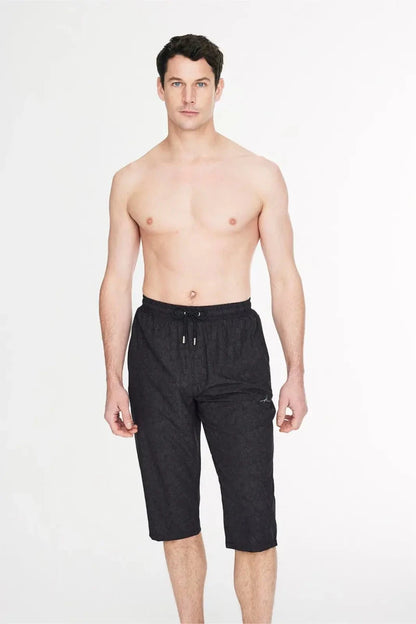 Haşema Floral Patterned Textured Long Men's Pool and Beach Shorts 6014 Black - ihvan
