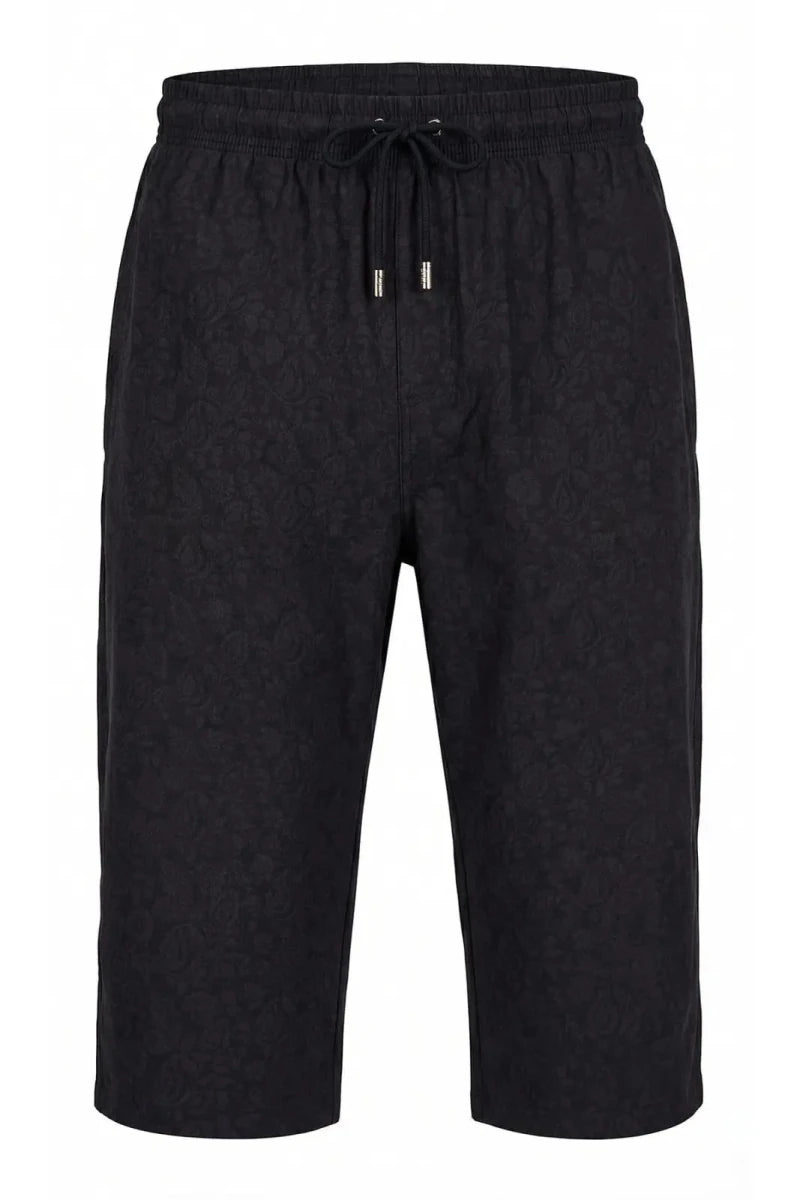 Haşema Floral Patterned Textured Long Men's Pool and Beach Shorts 6014 Black - ihvan