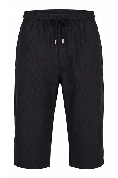 Haşema Floral Patterned Textured Long Men's Pool and Beach Shorts 6014 Black - ihvan