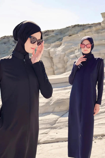 Haşema Full-Length Sleeveless Overdress 4-Piece Full-Covered Burkini Set H-6021-39 Black - ihvan