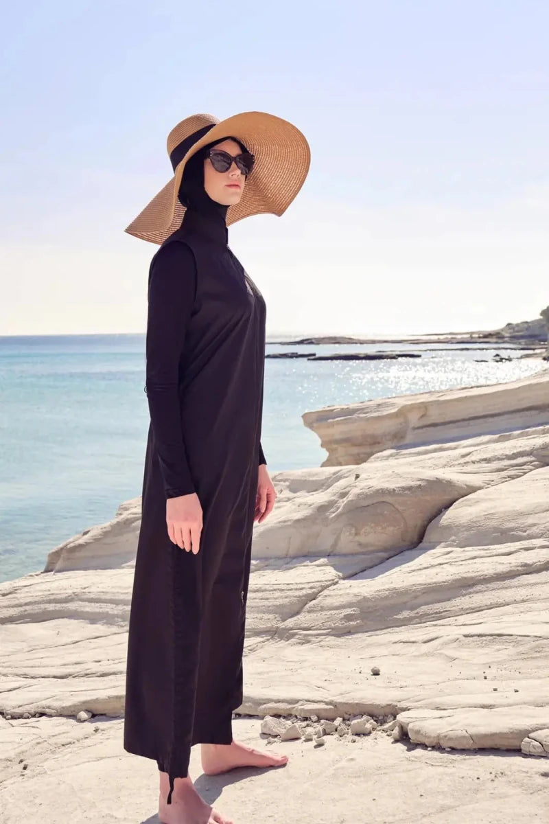 Haşema Full-Length Sleeveless Overdress 4-Piece Full-Covered Burkini Set H-6021-39 Black - ihvan