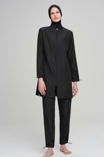 Haşema Neyla Woven 5-Piece Plus Size Full-Covered Burkini Set Black 6026-25 - ihvan