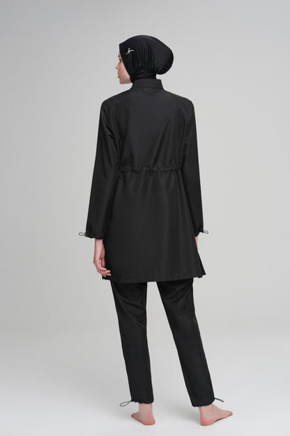 Haşema Neyla Woven 5-Piece Plus Size Full-Covered Burkini Set Black 6026-25 - ihvan