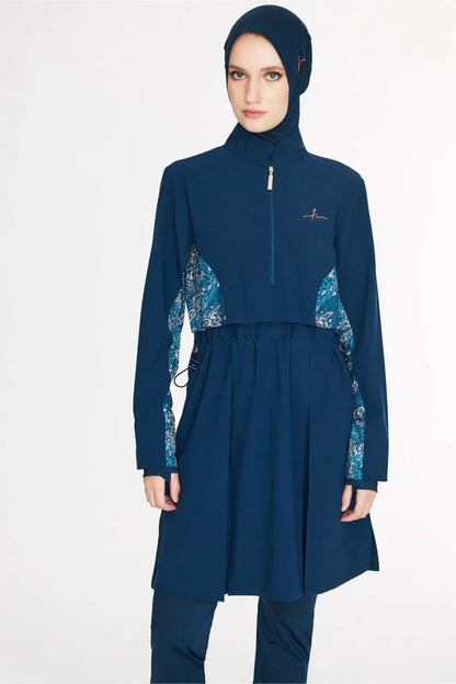 Haşema Oasis Collection Underarm Patterned 5-Piece Full-Covered Burkini Set 5089 Petrol Blue - ihvan