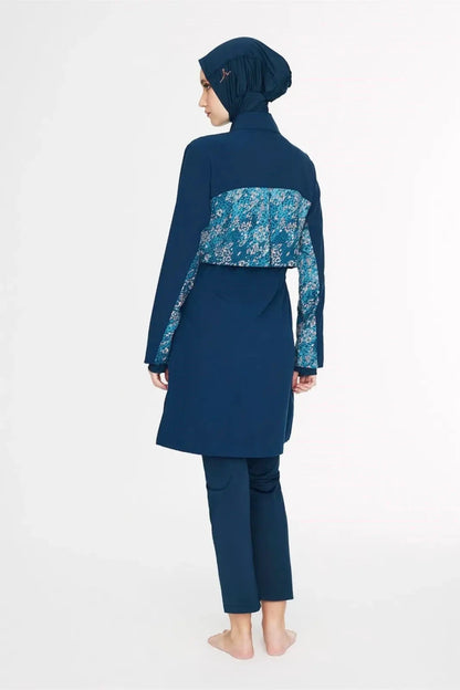 Haşema Oasis Collection Underarm Patterned 5-Piece Full-Covered Burkini Set 5089 Petrol Blue - ihvan