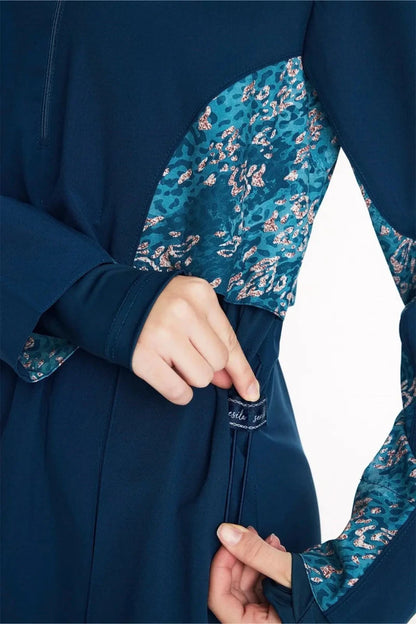 Haşema Oasis Collection Underarm Patterned 5-Piece Full-Covered Burkini Set 5089 Petrol Blue - ihvan