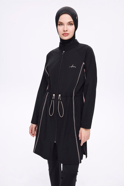 Haşema Pera Black 5 - Piece Full Coverage Modest Swimsuit Set with Trim 5009 - 25 Pink - ihvan