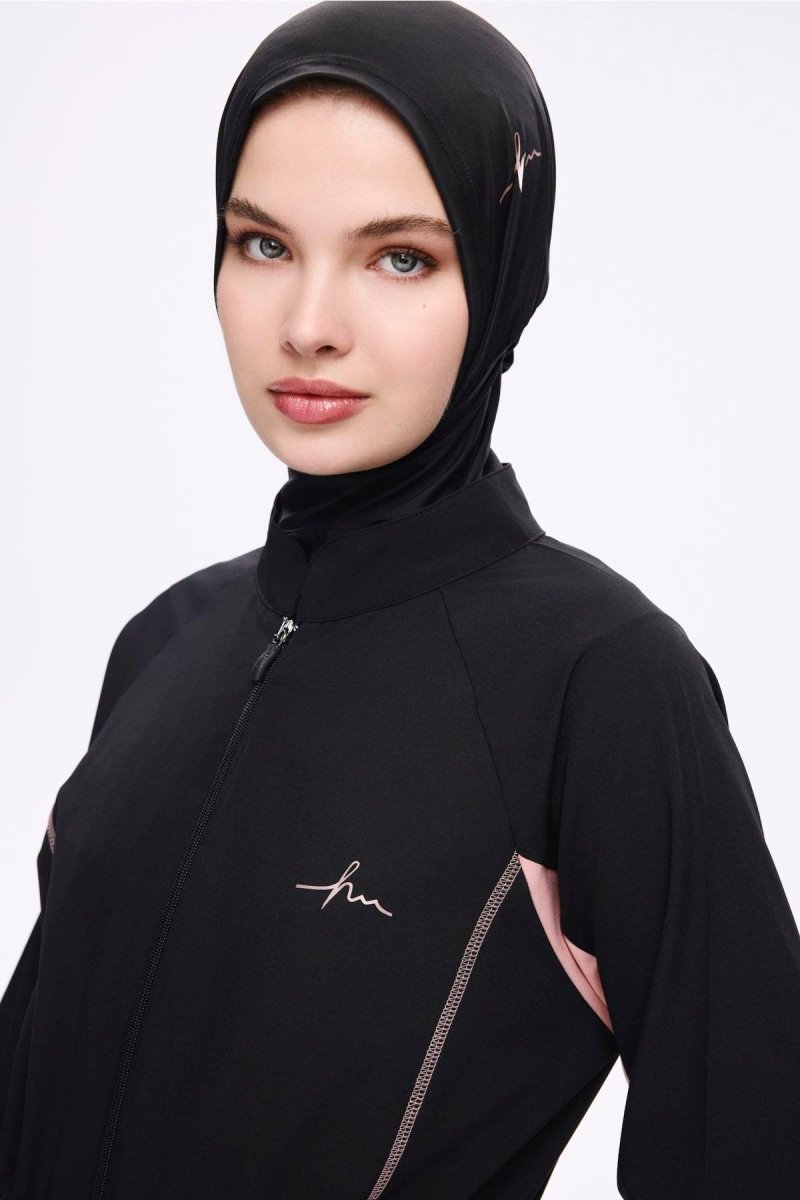 Haşema Pera Black 5 - Piece Full Coverage Modest Swimsuit Set with Trim 5009 - 25 Pink - ihvan