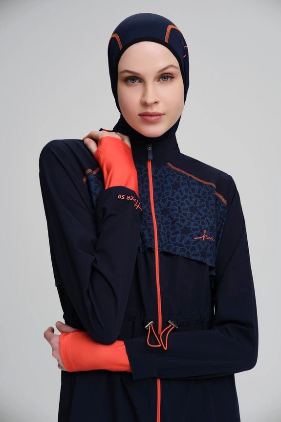 Haşema Performance Series Foot Band Detailed Stretch Woven 6-Piece Full-Covered Burkini Set H-Per50 HSM-2010 Navy Blue - ihvan