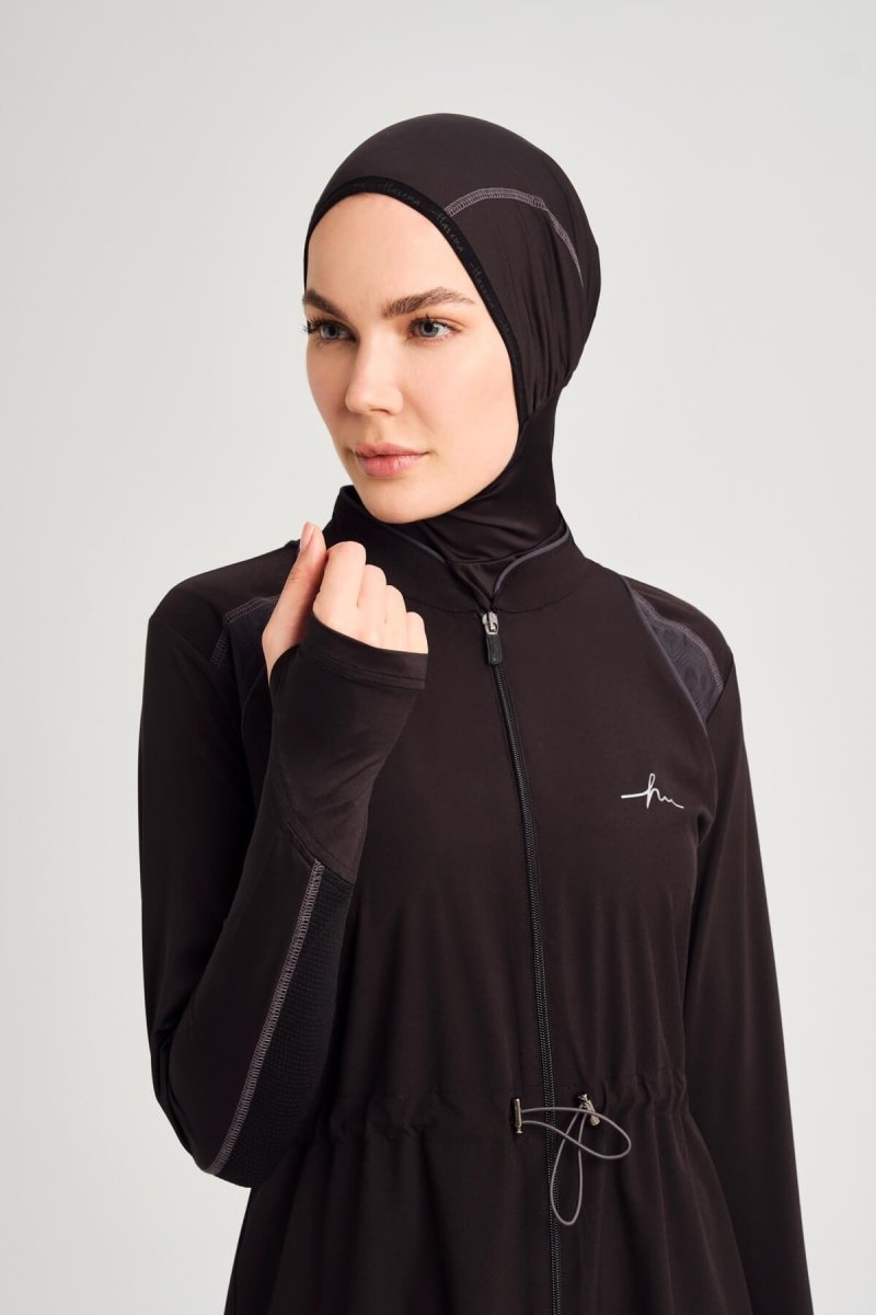 Haşema Performance Series Honeycomb Texture Detail Black 5 - Piece Modest Swimsuit Set HSM - 2001 - 24 - ihvan