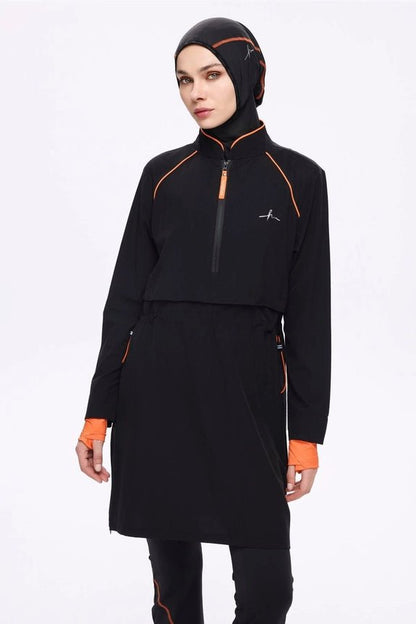Haşema Performance Series Orange Piping 5-Piece Full-Covered Burkini Set 2019-25 Black - ihvan
