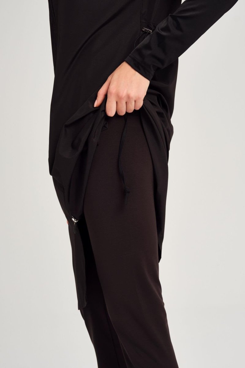 Haşema Şeyma Relaxed Fit Sleeveless 4 - Piece Plus Size Full Coverage Swimsuit Set Black 6025 - ihvan