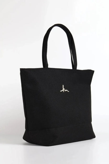 Haşema Signature Detailed Embroidered Zippered Linen Beach Bag HSM-35 Black - ihvan