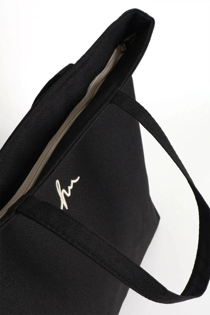 Haşema Signature Detailed Embroidered Zippered Linen Beach Bag HSM-35 Black - ihvan
