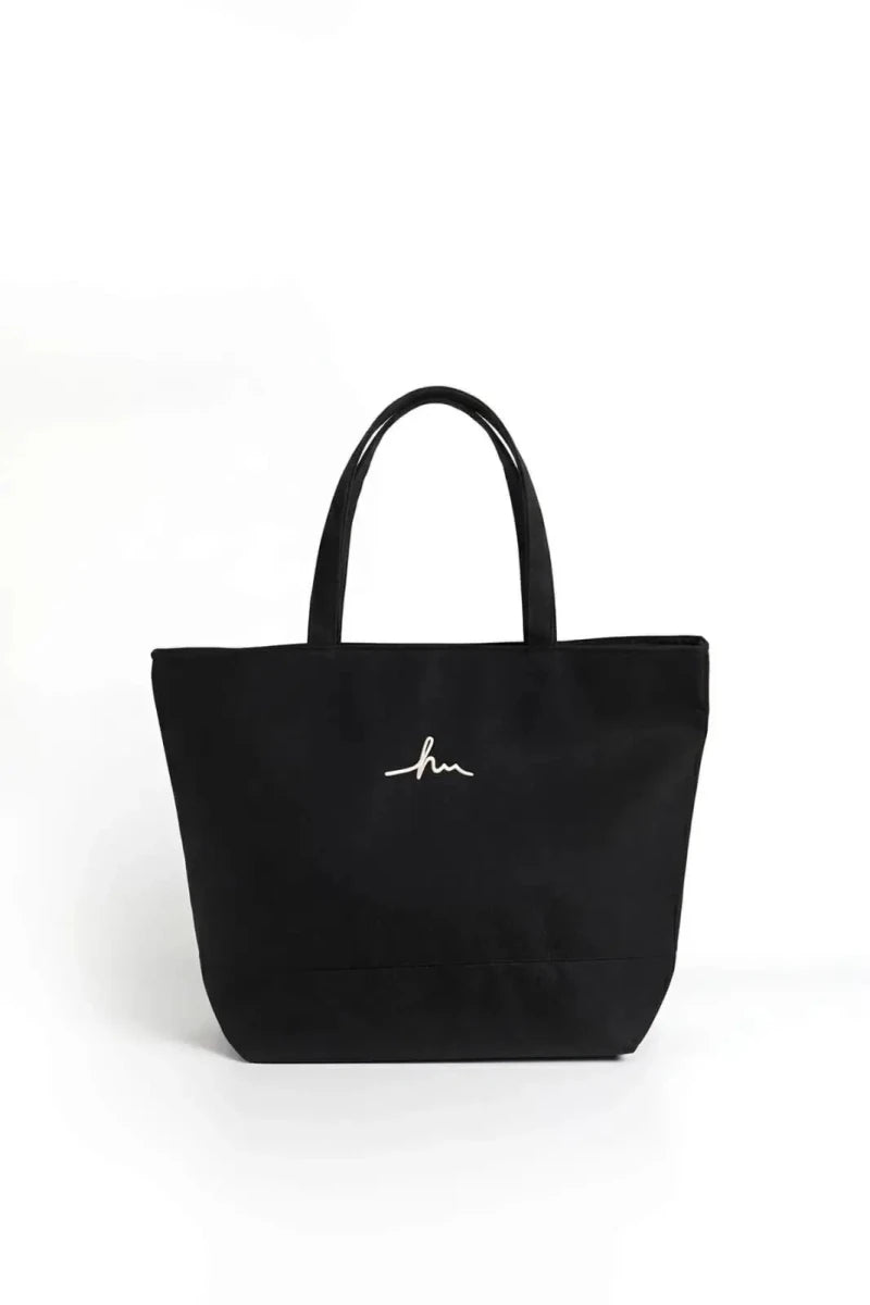Haşema Signature Detailed Embroidered Zippered Linen Beach Bag HSM-35 Black - ihvan