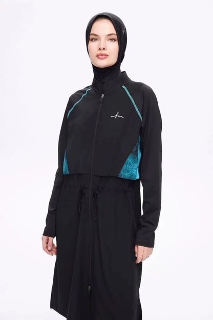 Haşema Underarm Patterned 5-Piece Full-Covered Burkini Set Quick-Drying Swimwear 5018 Black Green - ihvan