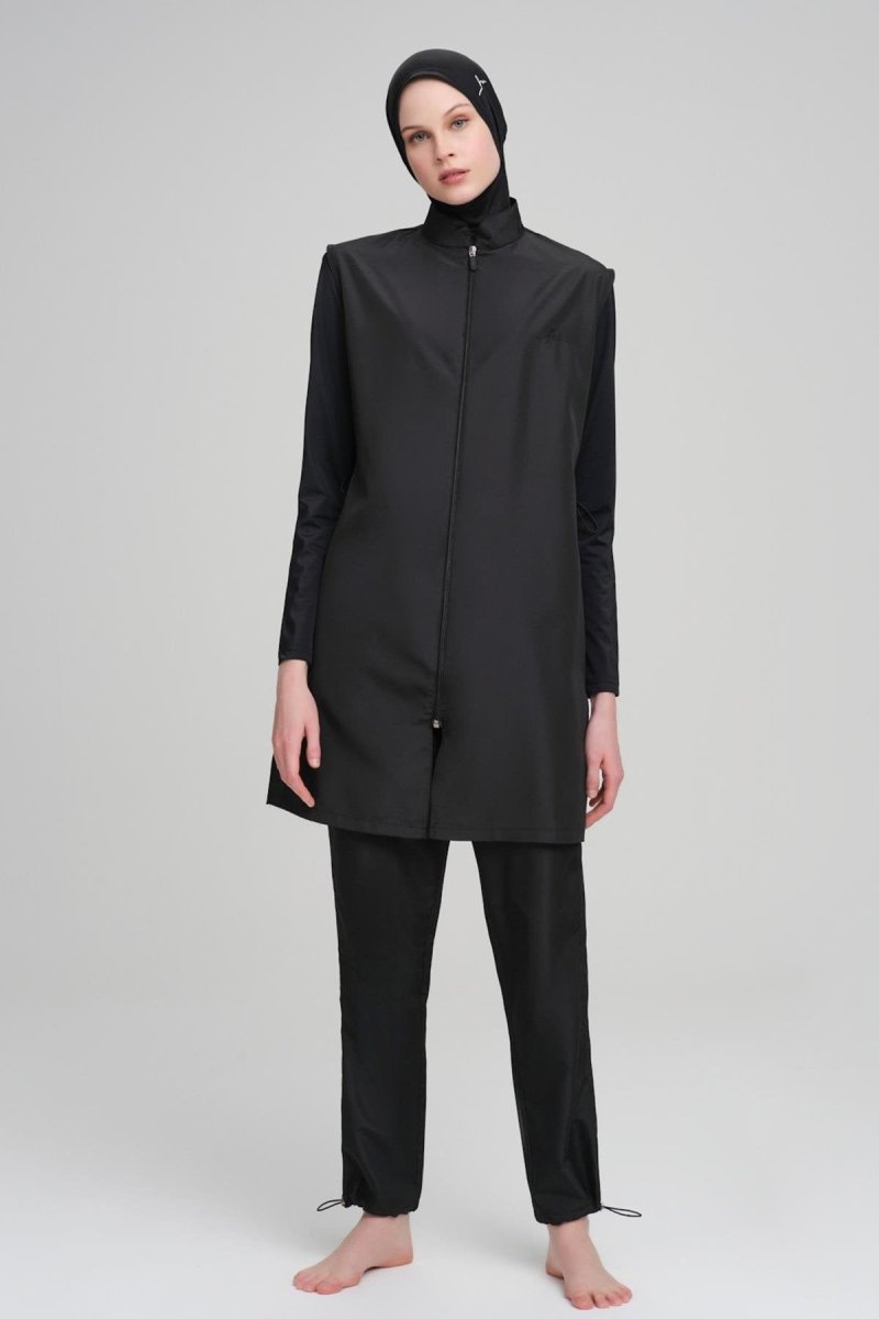 Haşema Woven 5-Piece Plus Size Full-Covered Burkini Set Black 6027 - ihvan