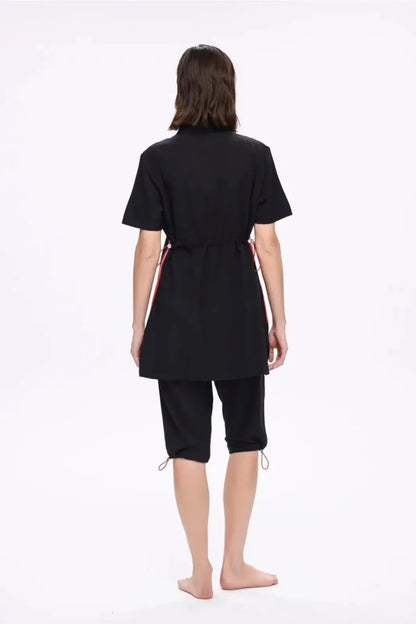 Haşema Zippered Stretch Woven 5-Piece Semi-Covered Swimwear Set Quick-Drying Burkini 5010 Black - ihvan