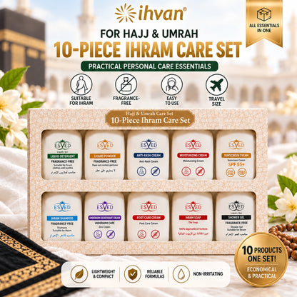 10-Piece Ihram Care Set – Fragrance-Free Hajj & Umrah Personal Care Kit