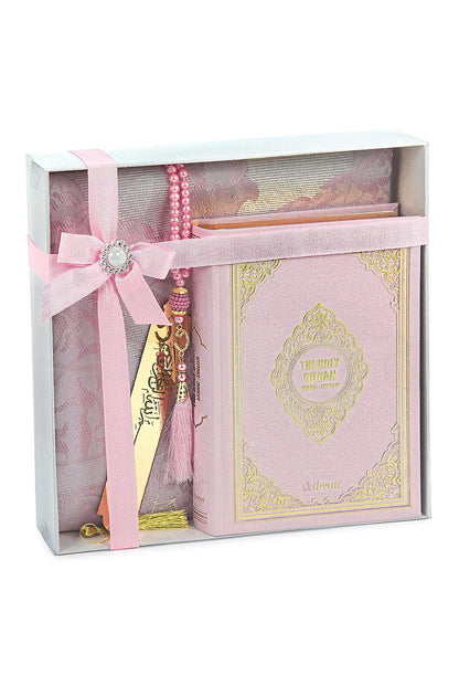 Arabic-English Quran Islamic Gift Box Set with Prayer Mat, Tasbih & Bookmark