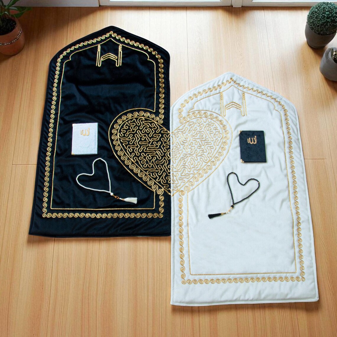 Personalized Couple Islamic Gift Set – Prayer Rug, Yaseen Dua Book & Pearl Tasbih