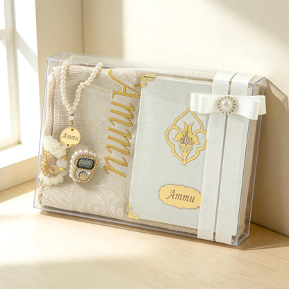 Personalized Islamic Gift Set, Prayer Mat, Yaseen Book, Tasbih