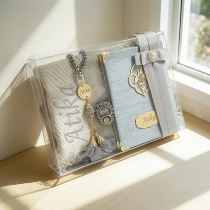 Personalized Islamic Gift Set, Prayer Mat, Yaseen Book, Tasbih