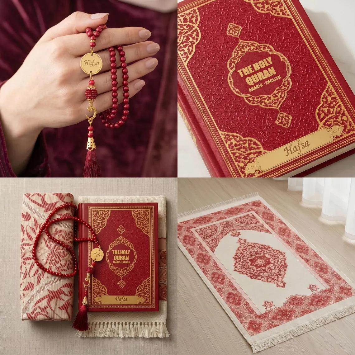 Personalized English Quran Prayer Mat Set: Muslim, Ramadan, Islamic, Eid Gift