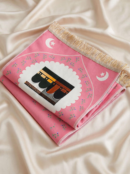 Personalized Prayer Mat for Girls, Kaaba Design and Embroidered Name, Quran and Tasbih
