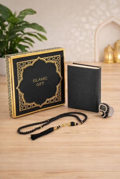 Islamic Gift Set with Pocket Size Arabic Quran, Prayer Beads, Digital Zikirmatik & Elegant Gift Box - Complete Muslim Gift Box for Ramadan, Eid, Mevlid, Hajj & Umrah - ihvan