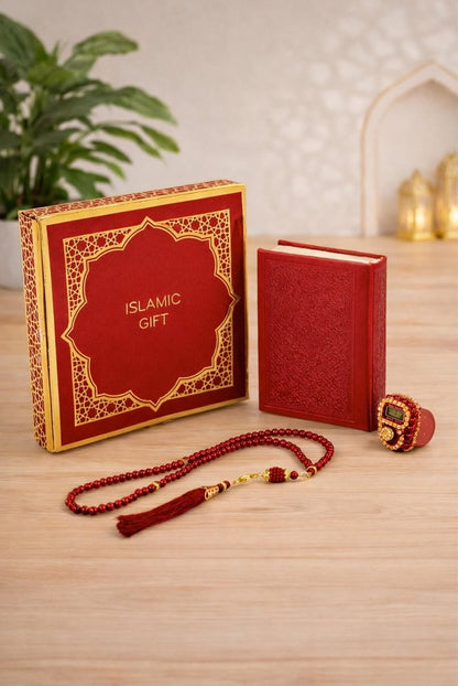 Islamic Gift Set with Pocket Size Arabic Quran, Prayer Beads, Digital Zikirmatik & Elegant Gift Box - Complete Muslim Gift Box for Ramadan, Eid, Mevlid, Hajj & Umrah - ihvan