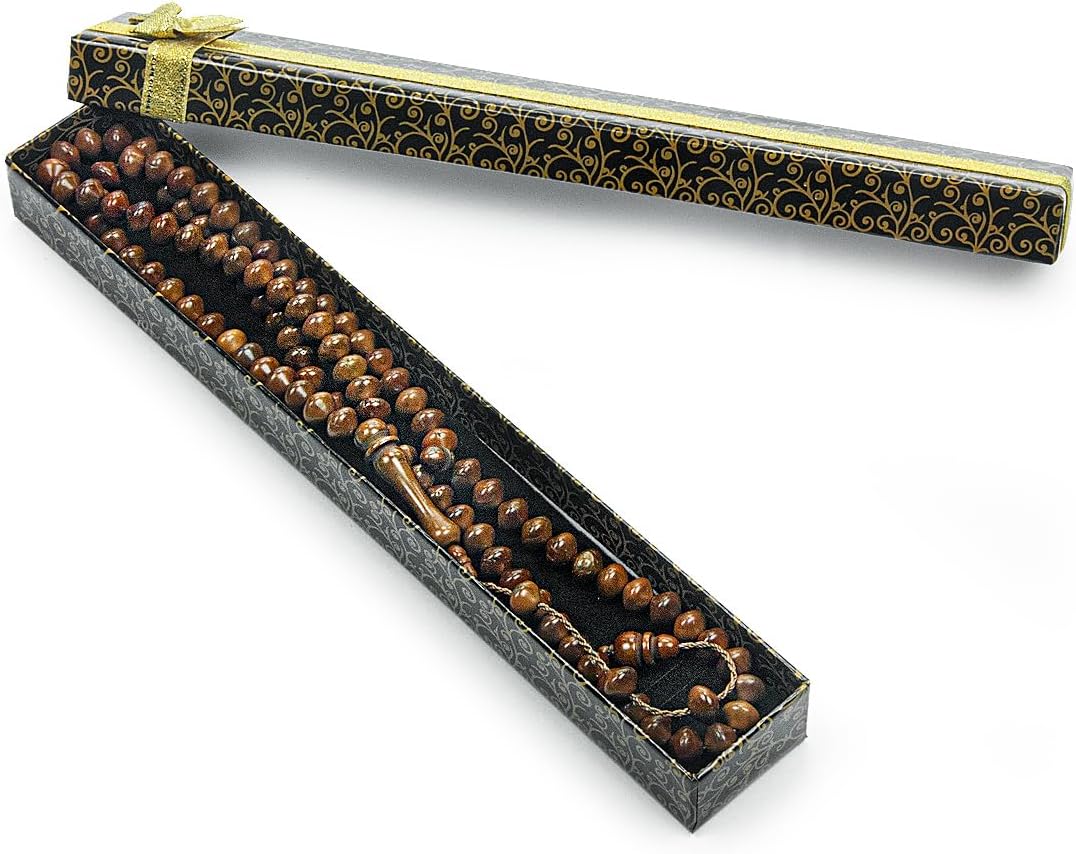 Islamic Prayer Beads – 99 Wooden Tasbih (8mm Istanbul Cuts) for Dhikr & Islamic Gifts - Brown - ihvan